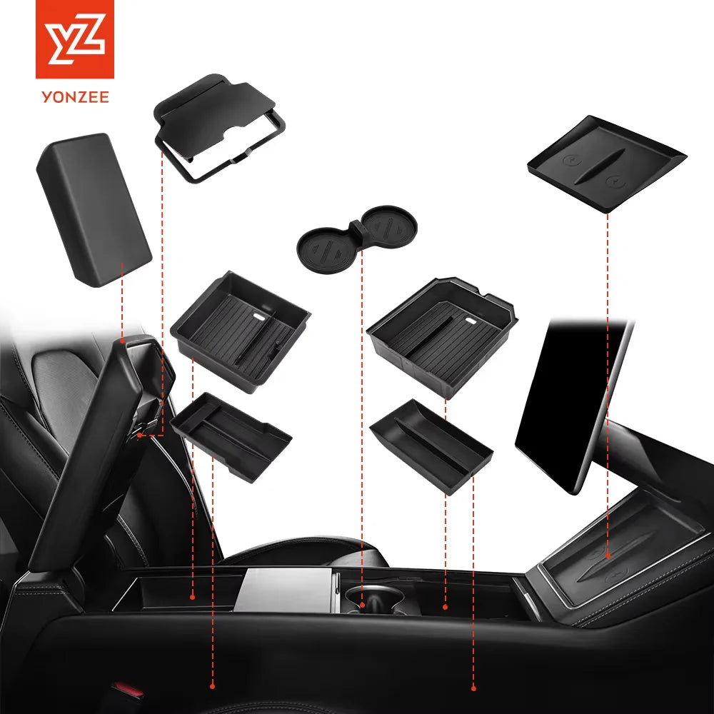 For Tesla Model 3/Y/Highland/Juniper 2026 Center Armrest Hidden Storage Box | Cup Holder Console Org