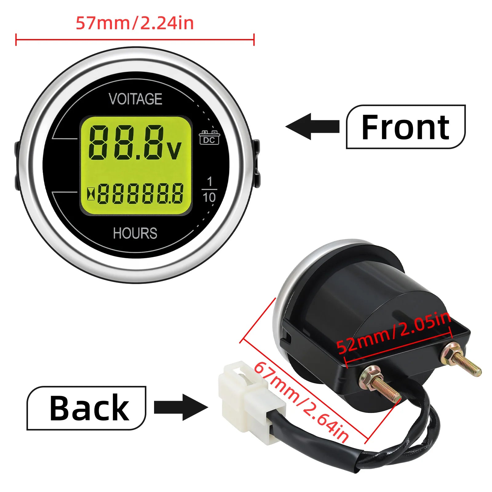 DC 12V 24V 52mm Car Voltage Gauge | LED Digital Voltmeter with Hour Meter lifestyle view