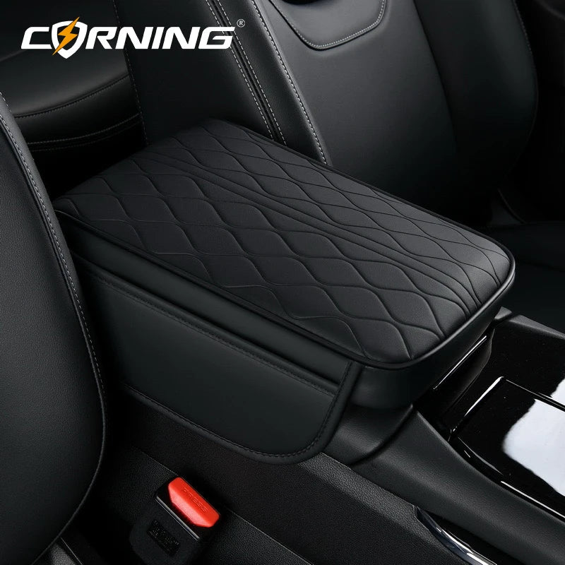 Universal Car Armrest Pad - PU Leather Memory Sponge Armrest Cushion Vehicle Center Console Cover Protector With Side Pocket