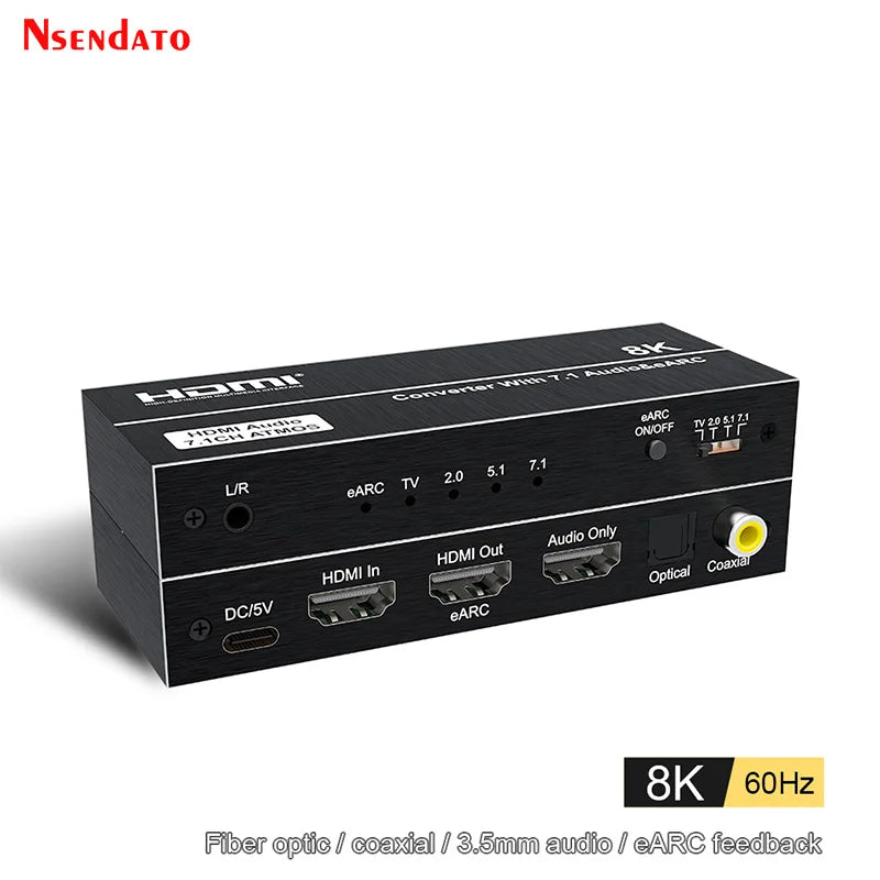 8K 60Hz HDMI eARC Audio Extractor Converter | HDMI 2.1 Audio Splitter for Dolby Atmos
