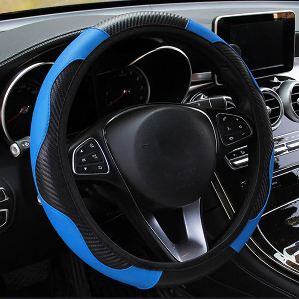 Car Steering Wheel Cover Breathable Anti Slip PU Leather Steering Covers Suitable 37- alternate view