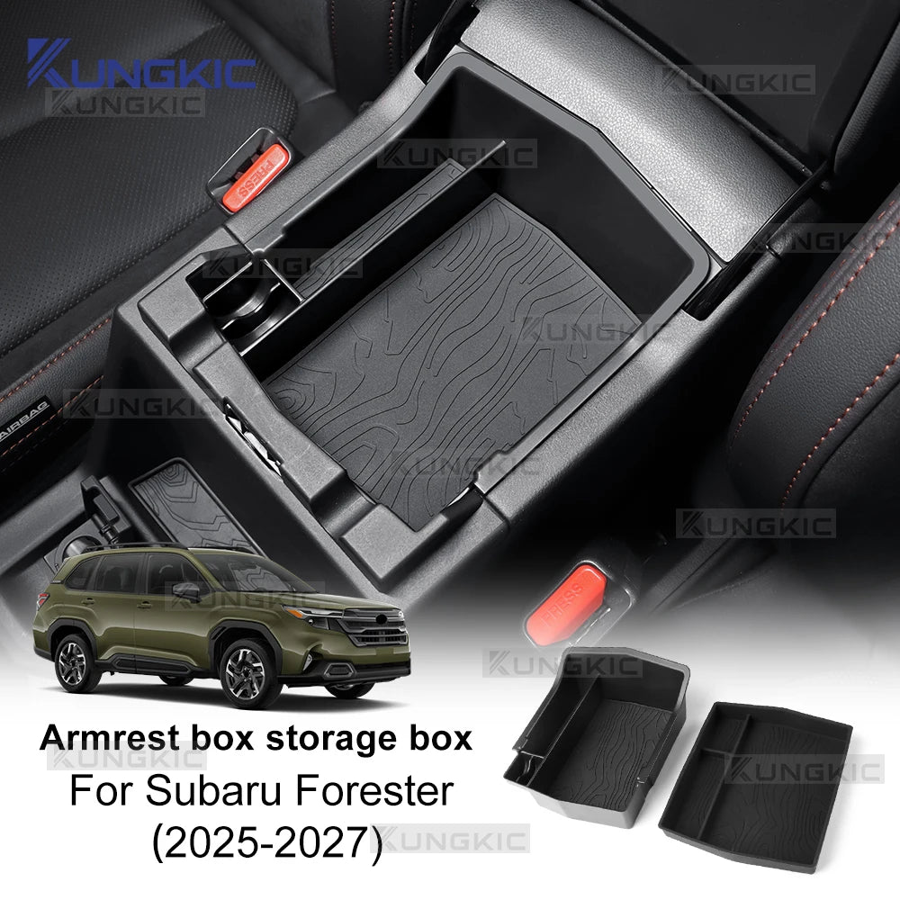  KUNGKIC For Subaru Forester 2025 2026 2027 LHD RHD Car Armrest Box Storage Tray Center Console Stowing Case With Silicone Mat