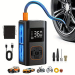 Portable Tire Inflator Air Compressor with Auto Shut-Off, 150Psi Car Tire Pump with Digital Pressure Gauge/Led Light, Rechargeable Lithium Battery, Suitable for Car Tires, Motorcycles, Balls, and Sports Equipment