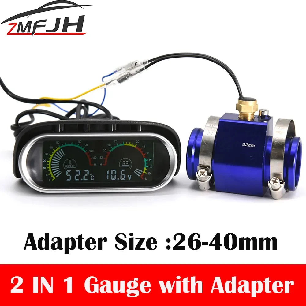 2 In 1 LCD Digital Car Truck Water Temp Gauge with 1/8 NPT Sensor and Voltmeter | 12V 24V