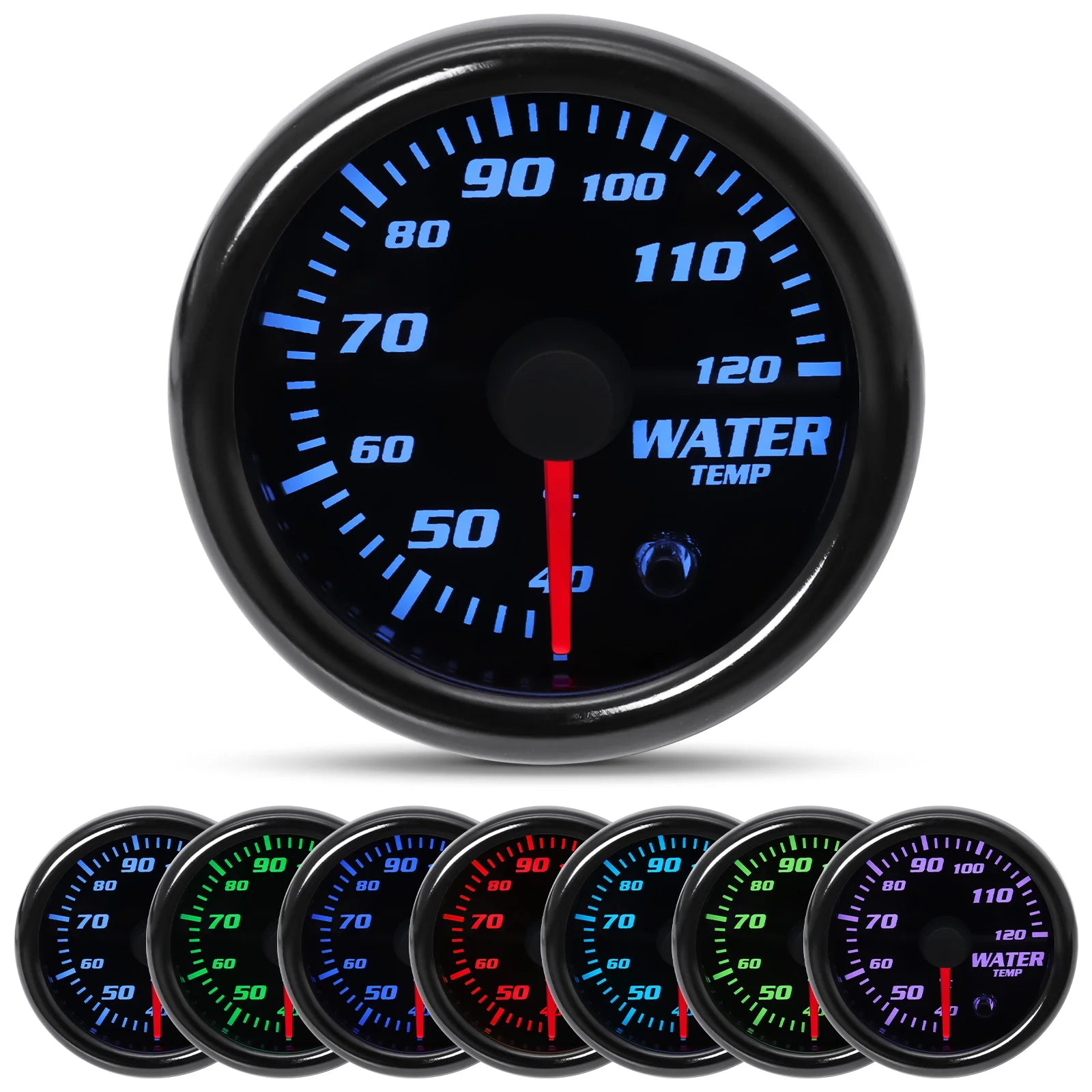 2'' 52mm 7 Color Car Gauge Set | Multi-Function 12V Gauge with Digital and Analog Disp close-up view