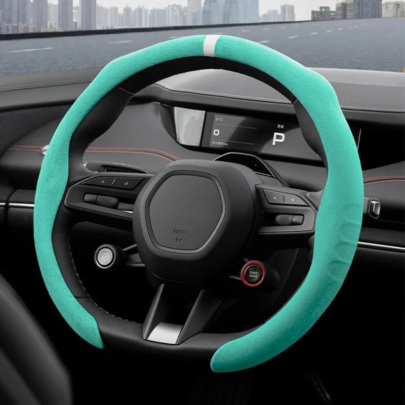 Universal Non-Slip Suede Car Steering Wheel, O/D-Type Steering Covers Wheel Booster Protect Cover for Car Anti-skid Accessories