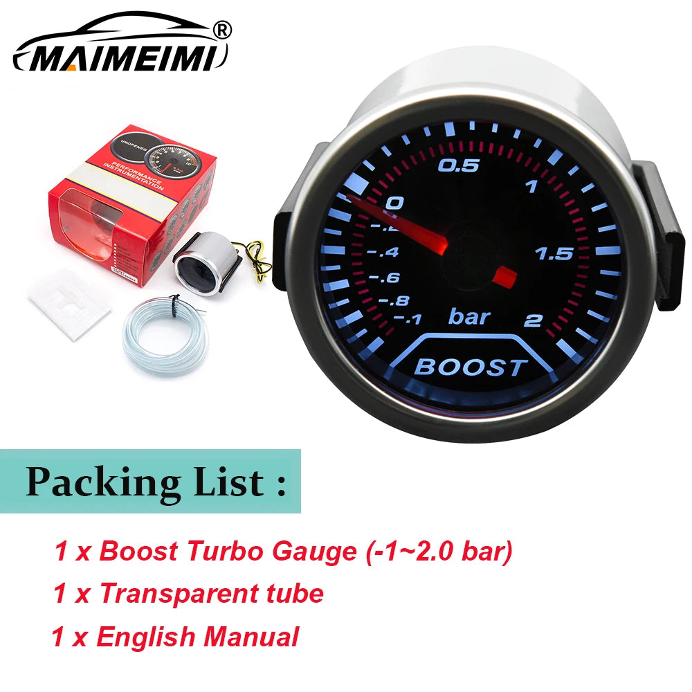 52mm Analog Gauge Set | White LED Car Gauges with Holder detail view