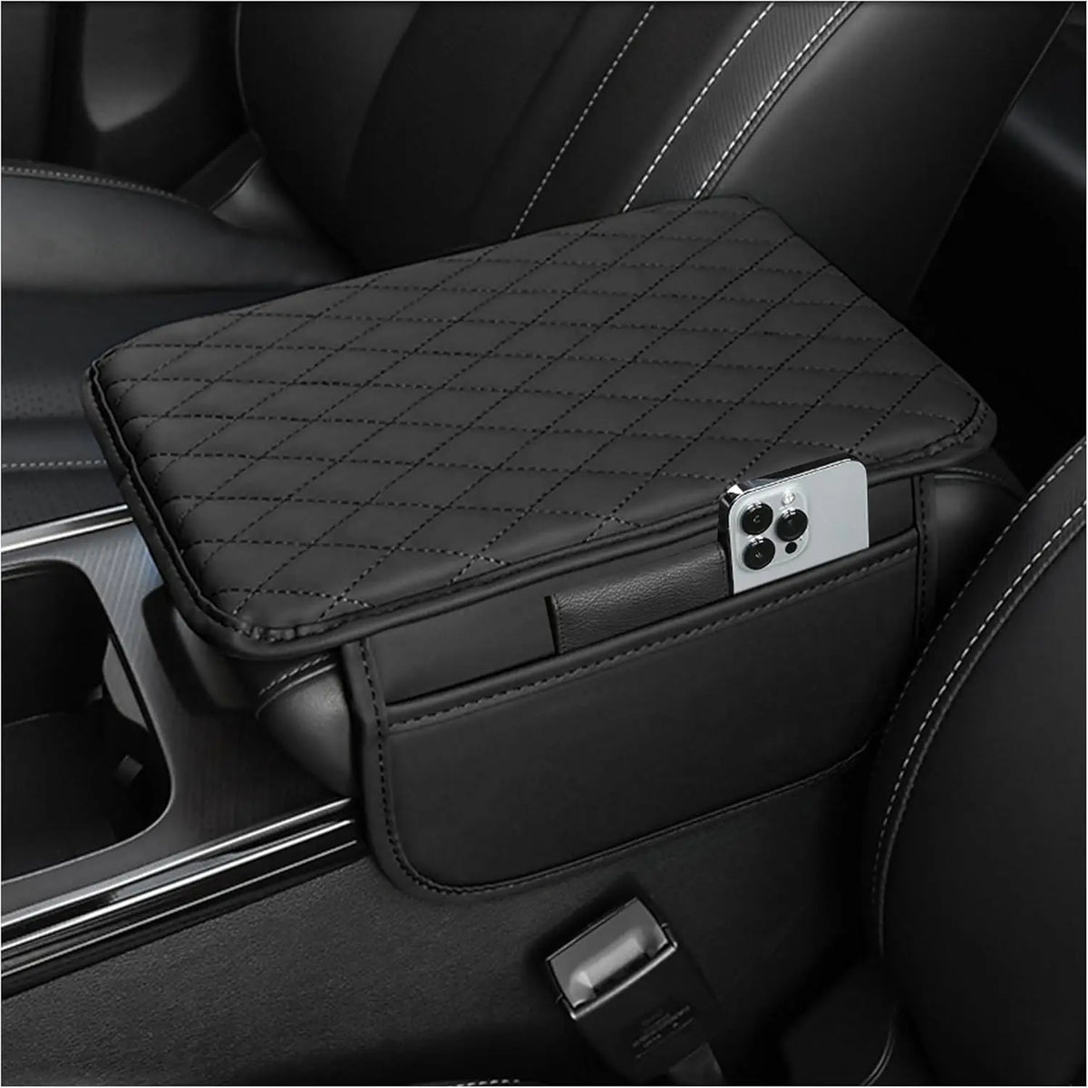 Upgraded Microfiber Leather Car Center Console Armrest Cover Cushion | with 2 Storage Bags | Universal for Most Cars