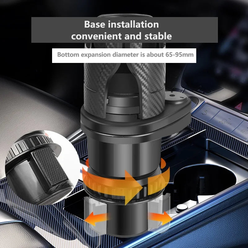 Double-Layer Rotating Car Cup Holder | Expandable Center Console Beverage Rack close-up view