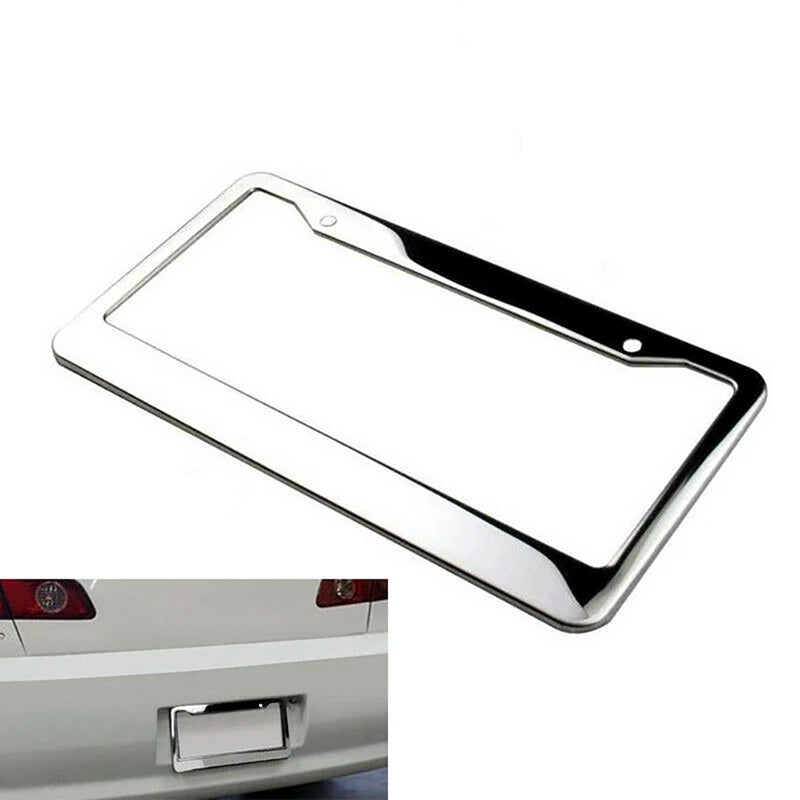 Stainless Steel License Plate Frame | Universal American Fit, Metal Cover & Screw Cap