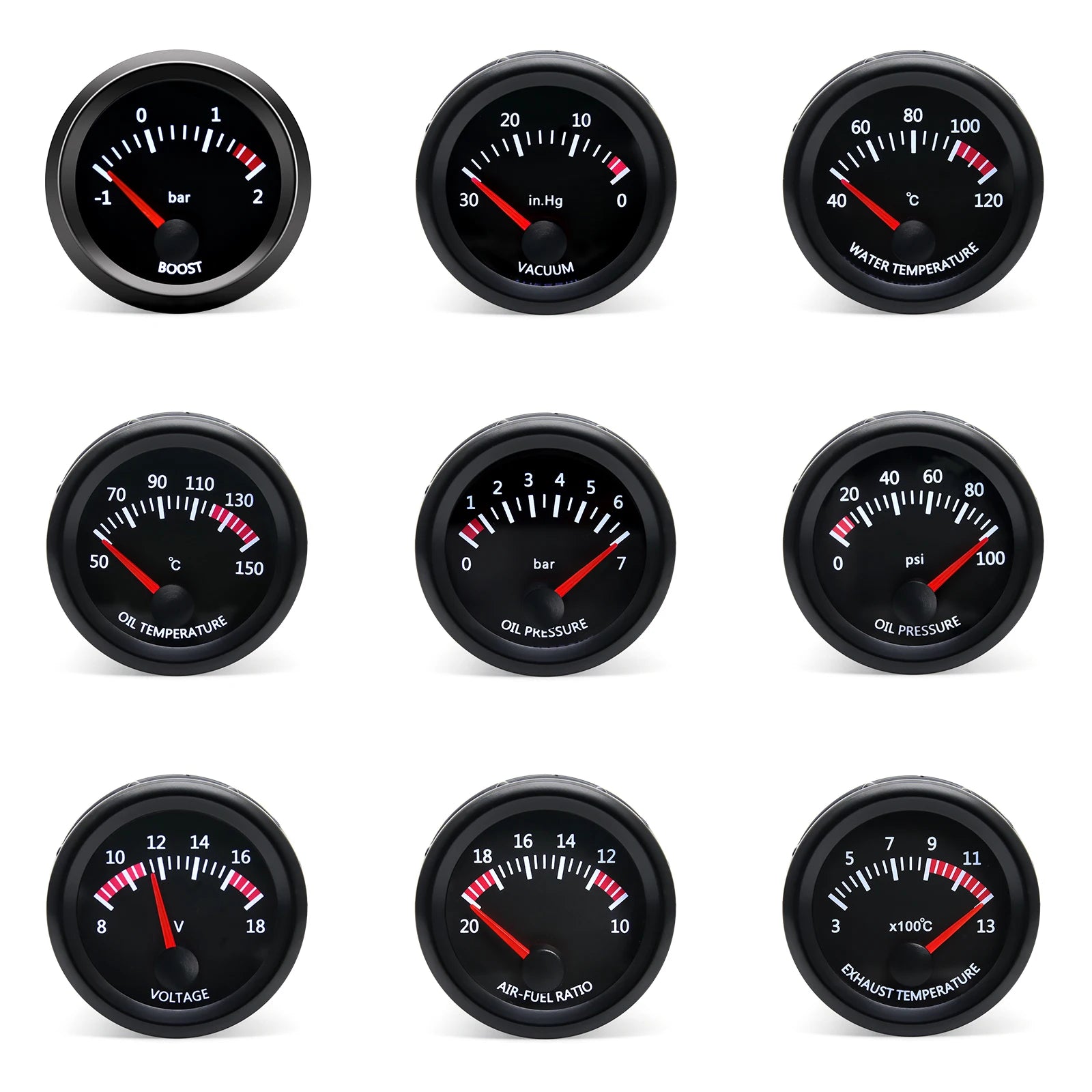 52mm Car Gauge Set | Water Temp Oil Temp Voltmeter Oil Pressure Boost Gauge