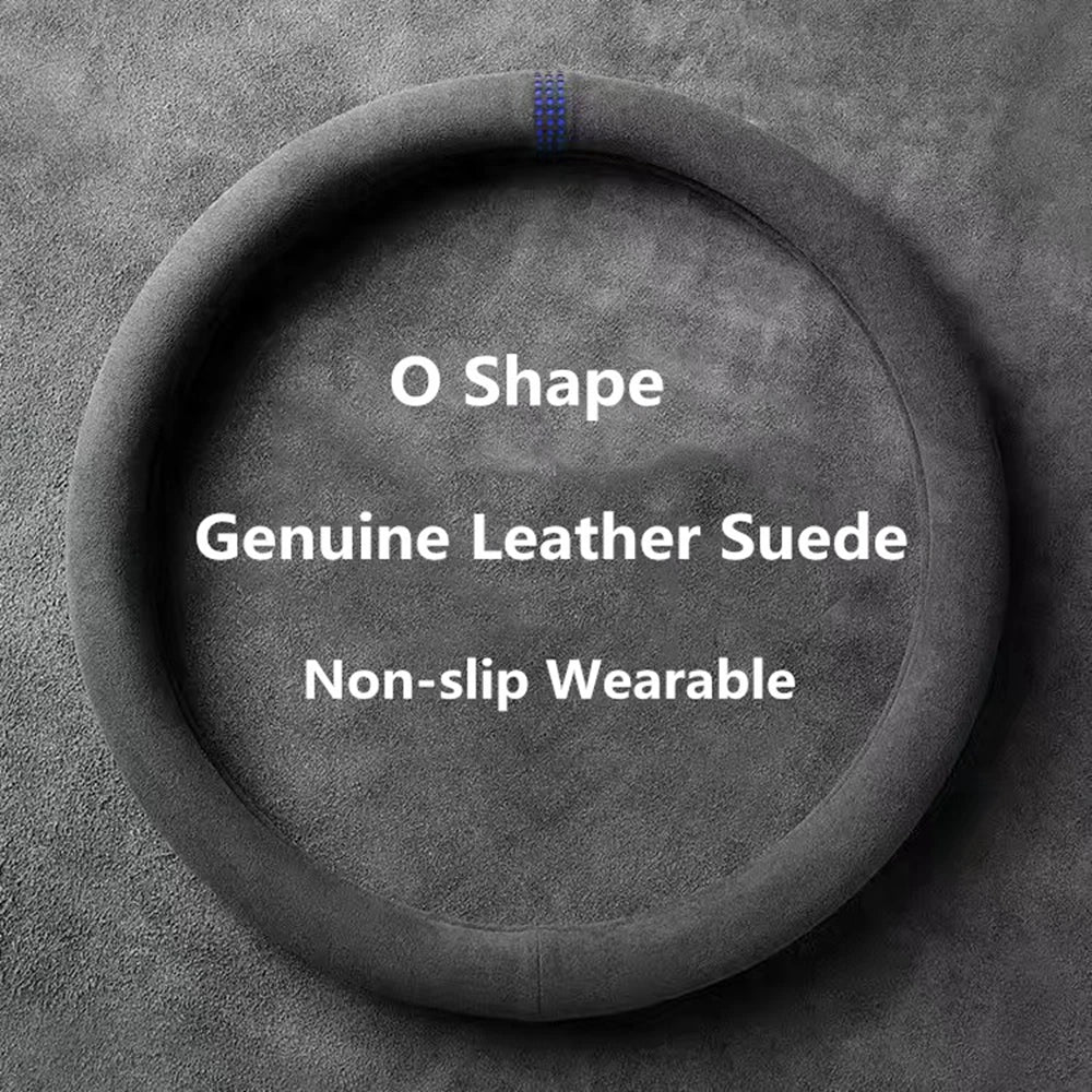 Car Steering Wheel Covers Cowhide Suede Steering Wheel Cover Wrap Universal 37-38cm Brea detail view
