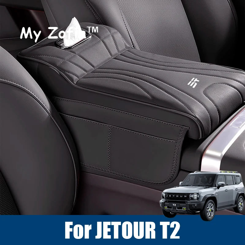 For JETOUR T2 Shanhai T2 2024 2025 2026 Car Armrest Box Height Increase Pad Leather Protective Cover Storage Bag Car Accessories