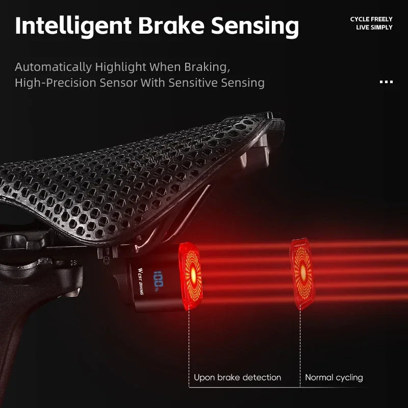 WEST BIKING Bike Tail Light Smart Sensing MTB Road Bike Rear Light IPX5 Waterproof Ty alternate view