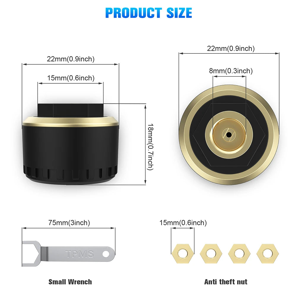 Bluetooth Tire Pressure Monitor System | Car and Motorcycle TPMS with App Display additional angle