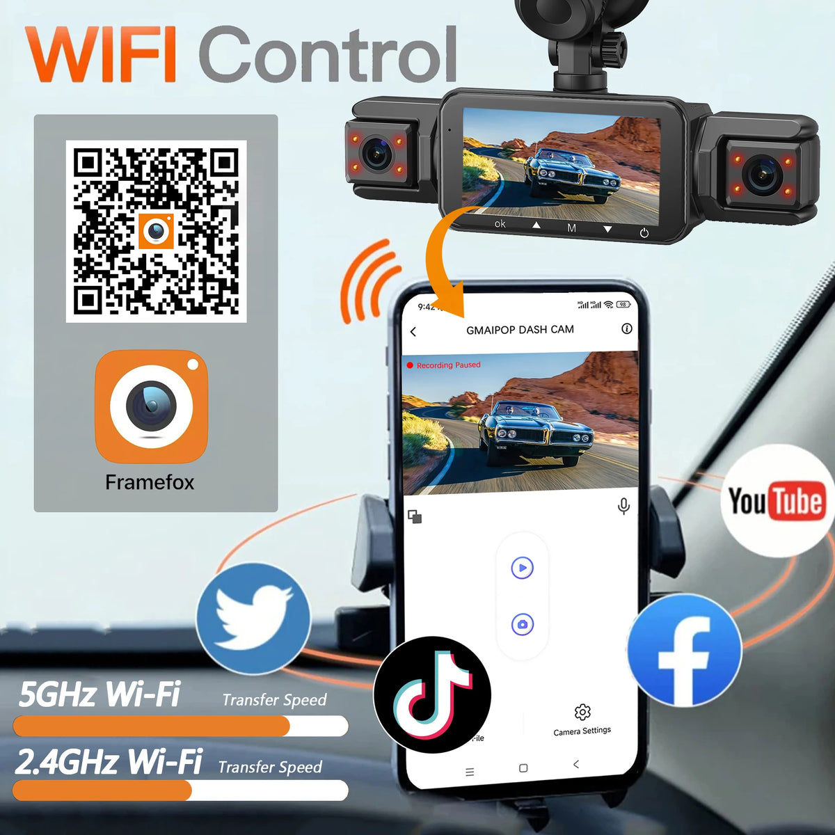 Dashcam for Cars 4 Channel Black Box WiFi Driving Camera FHD 1080P Night Vision Loop Rec detail view
