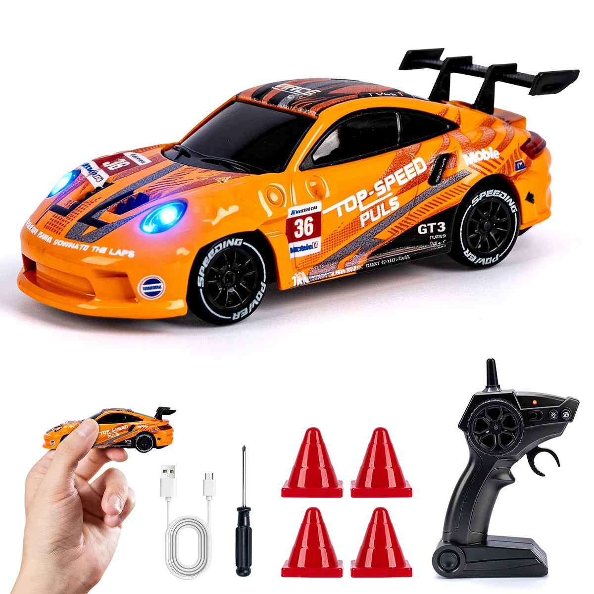 1/64 Drift RC Car with LED Lights 2.4G Remote Control close-up view