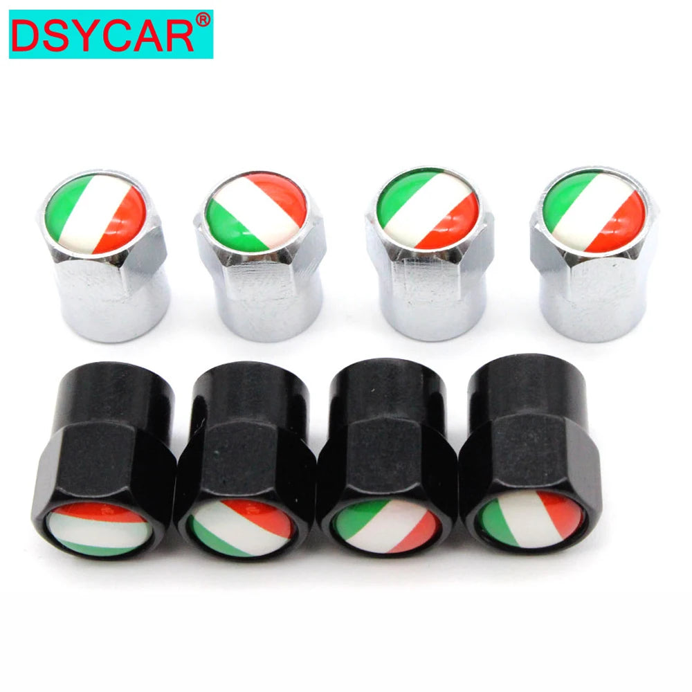 DSYCAR 4 Pieces Italy Flag Car Tire Valve Caps | Aluminium Alloy Airtight Stem Covers