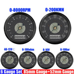 Retro 6 Gauge Set | 85mm GPS Speedometer, 8000RPM Tachometer, and 52mm Water Temp Oil close-up view