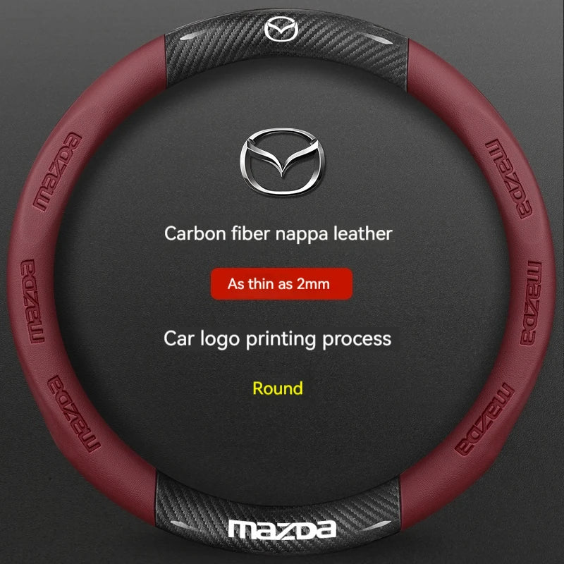Mazda Carbon Fiber & Leather Steering Wheel Cover | Premium Interior Upgrade close-up view