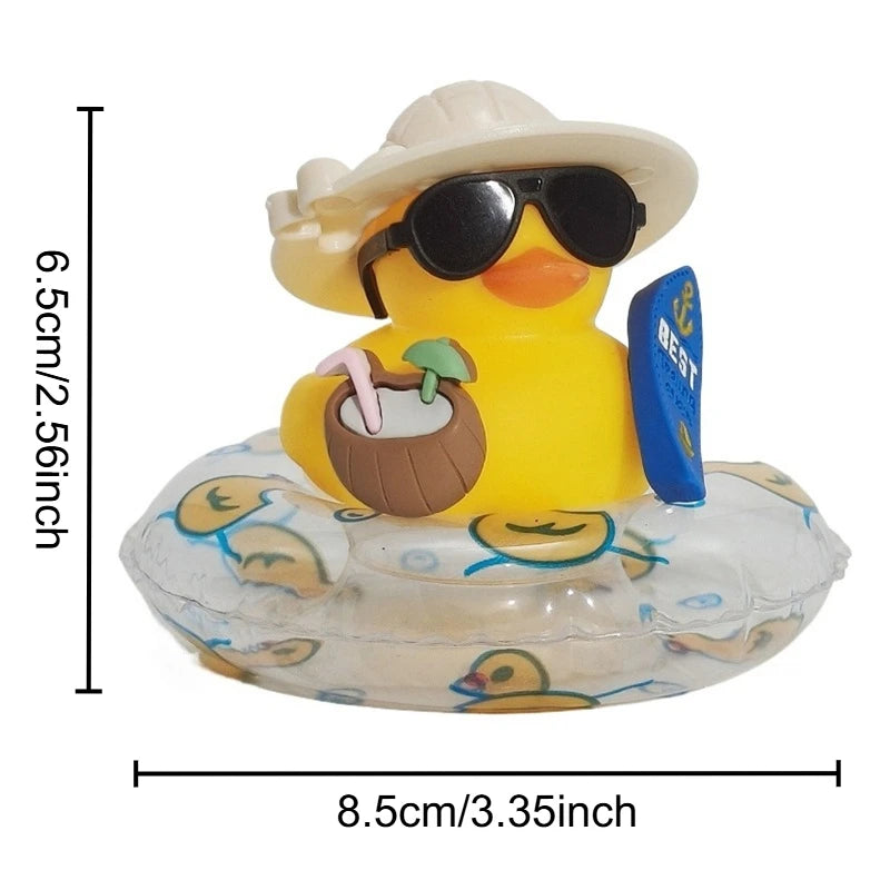 New! Car Dashboard Ornaments Summer Little Yellow Duck Coconut Skateboard Hat Rubber Squeeze Duck Cute Car Decoration