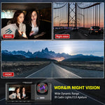 Dash Cam W/ IR Night Vision Loop Recording & 2" IPS Screen 1080P 3 Camera ， DVR record close-up view