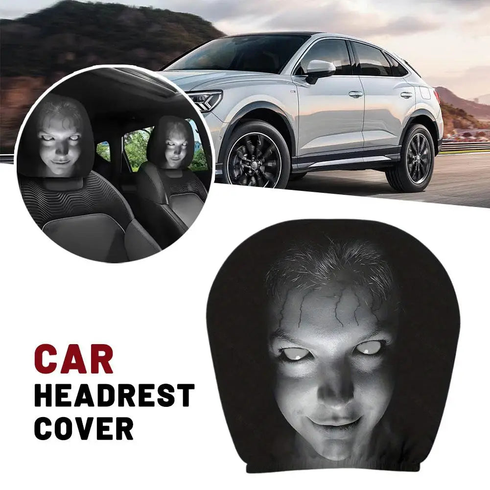Car Headrest Covers Universal Elastic Fit Horror Theme Skull Design Funny Playful All Oc detail view