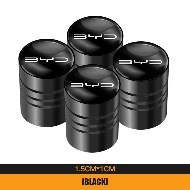 4Pcs Aluminum Alloy Tire Valve Caps for BYD Models | Waterproof Dustproof Cover Set close-up view