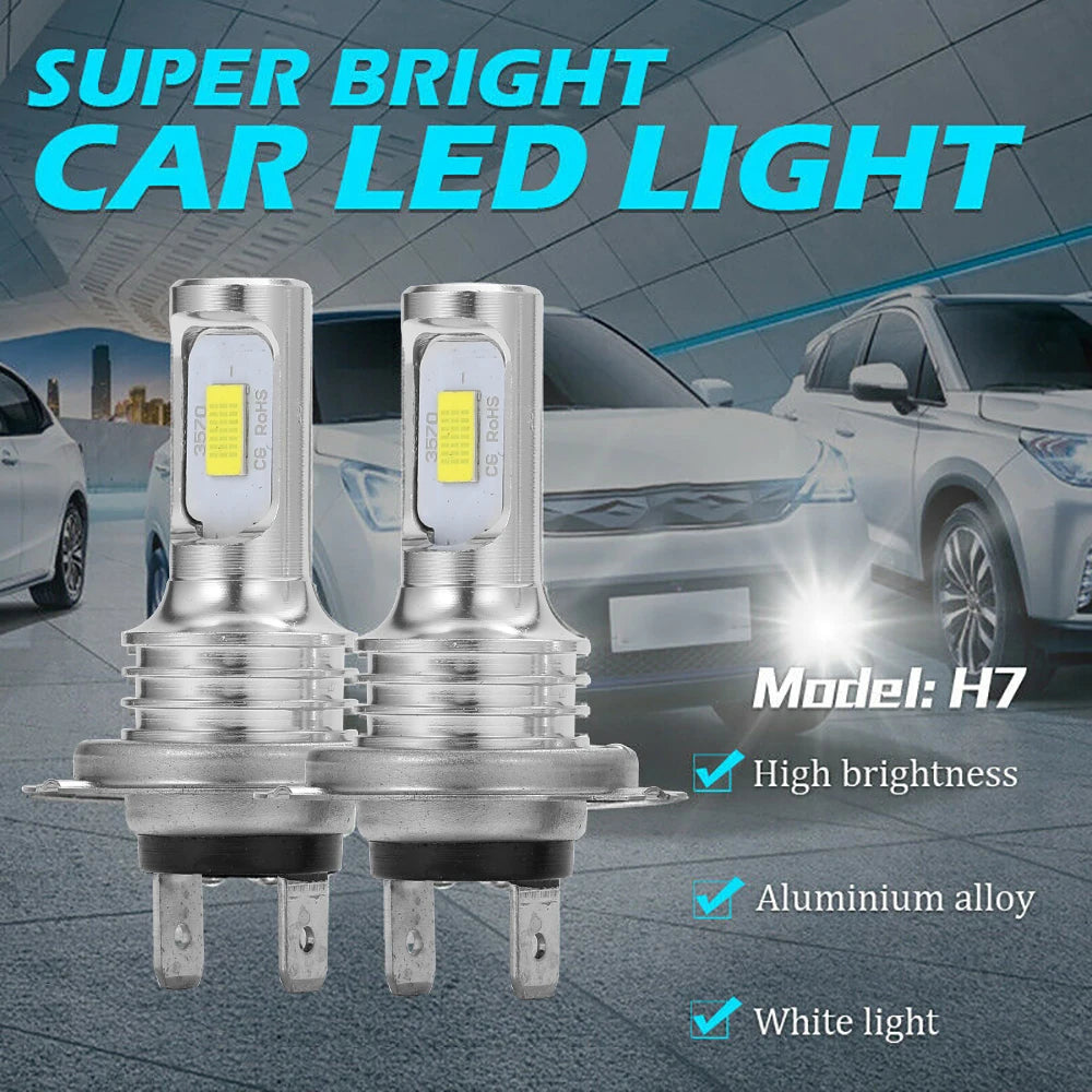2Pcs H7 H1 H8 H9 H11 9005 9006 LED Bulbs HB3 HB4 CSP LED Super Bright Headlight DRL La close-up view