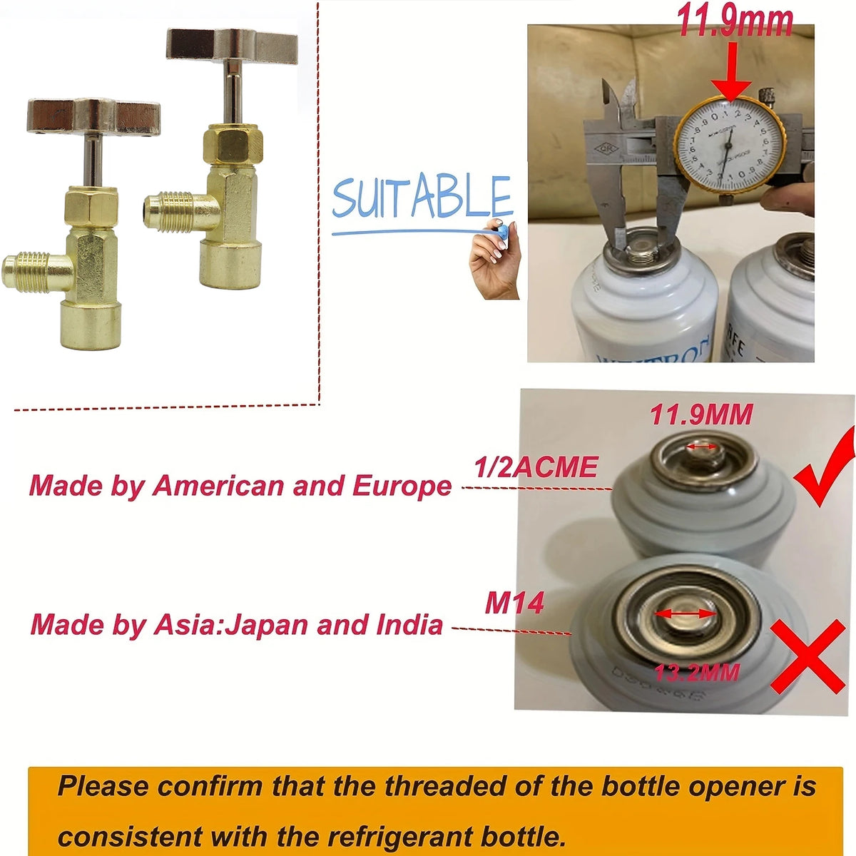 1/4 Thread Adapter R-134a Refrigerant Can Dispensing Bottle Tap Opener Valve 60*35mm Car detail view