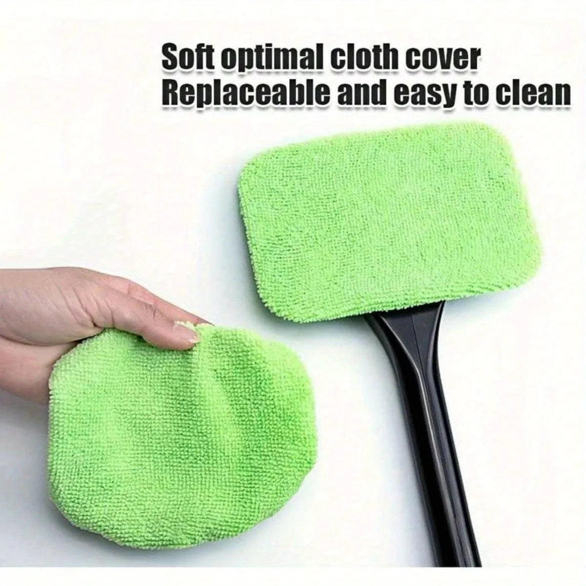 Telescopic Handle Car Windshield Cleaner, Green Microfiber Pads detail view
