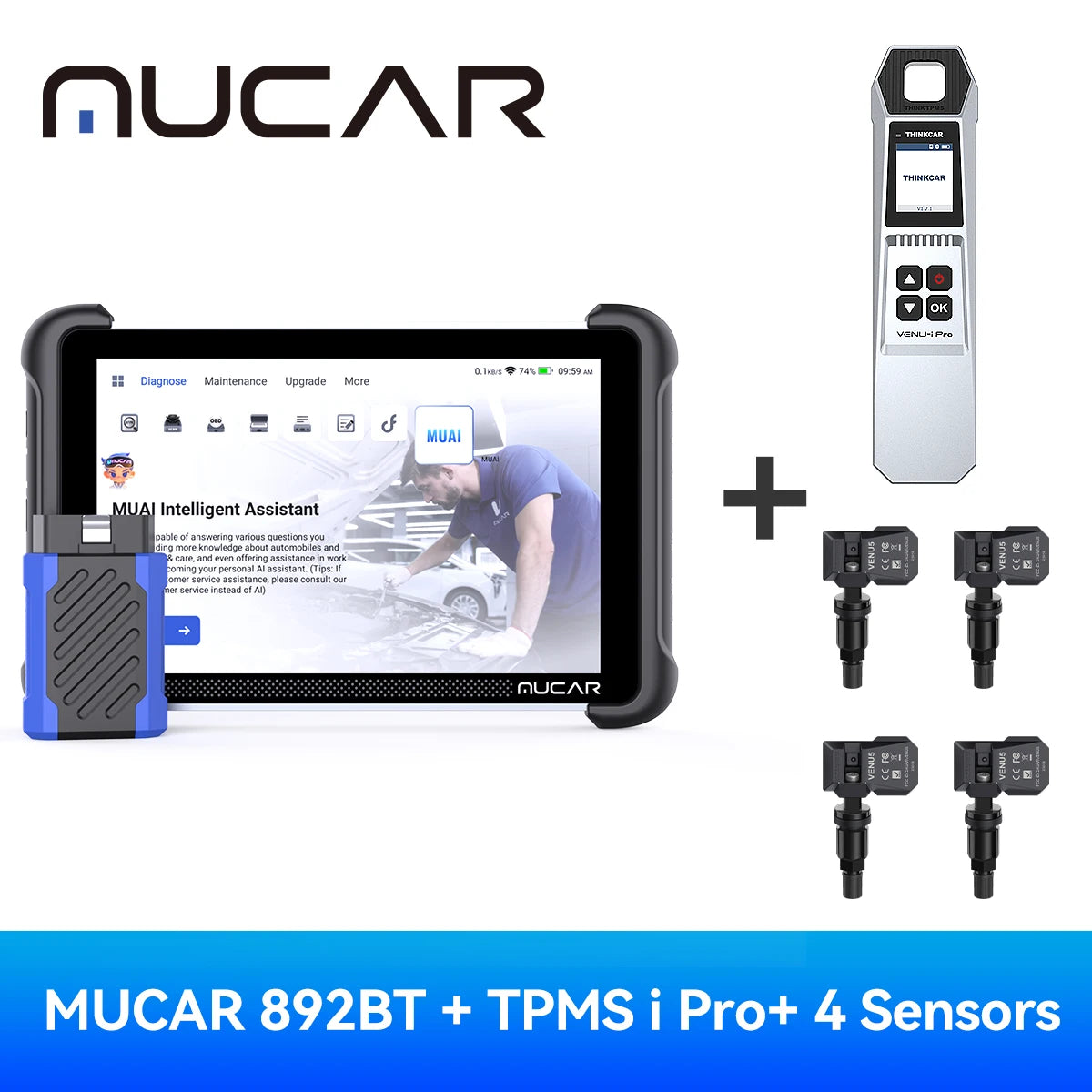 MUCAR 892BT AI Function Car OBD2 Diagnostic Tool 35 Reset ECU Coding Bi-directional Lifetime Free Full System Diagnosis 35 Reset