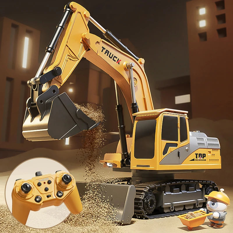 Alloy Remote Control Excavator Toy Car with Lights Sound Effect Electric Excavator Automobile Engine