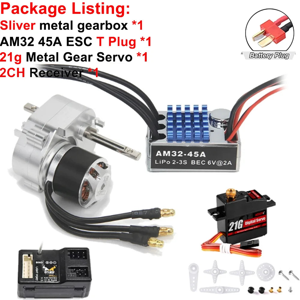 Full Metal Gearbox 2322 2600KV Brushless Motor AM32 45A ESC Adjuster 21g Servo for 1/12 RC Car Crawler MN82 MN78 MN168 MN99 MN98