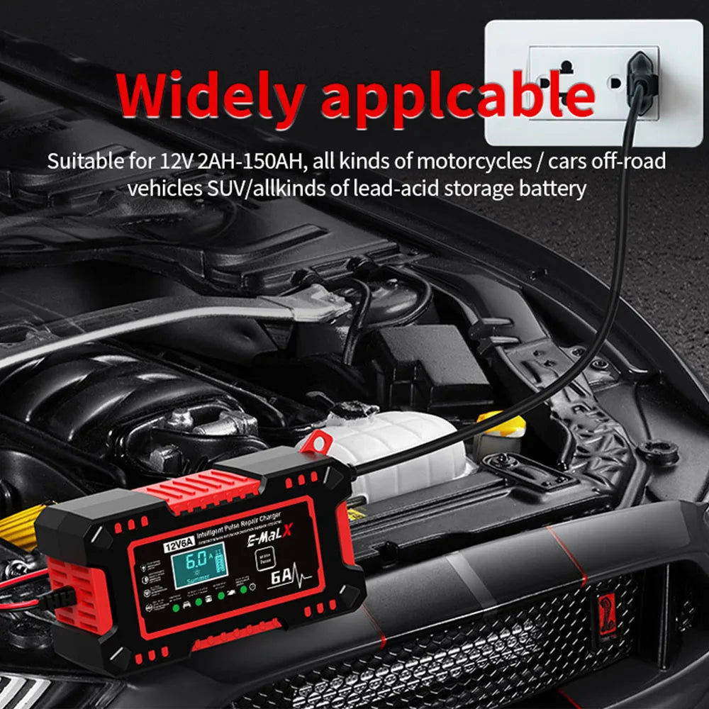 Car Battery Charger Intelligent Smart Battery Charging Fast Power Charging Pulse Repair Tools Digital Display Auto Accessories Universal For SUV Motorcycle Truck RV