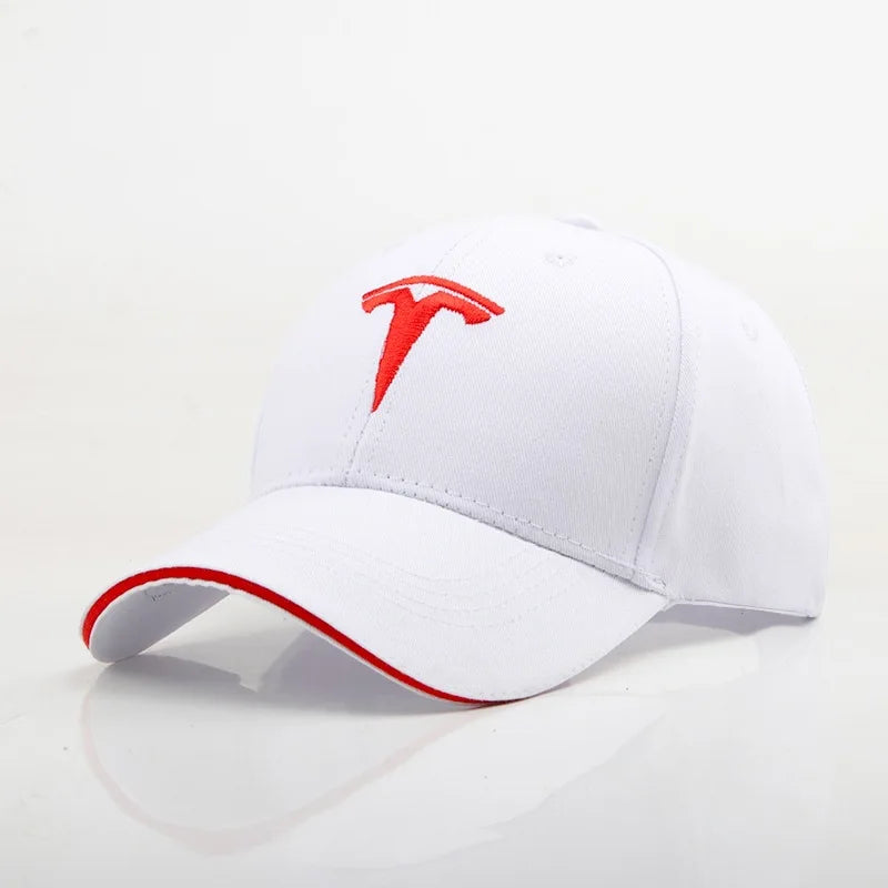 Tesla Emblem Baseball Cap | Outdoor Sports Hat for Tesla Enthusiasts close-up view