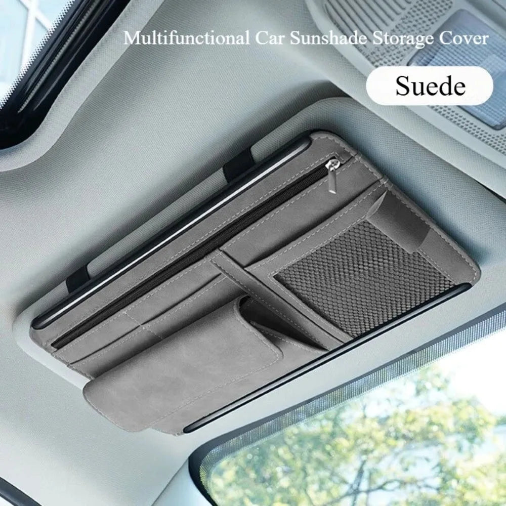 Suede Car Sunshade Storage Cover with Glasses Clip and ID Card Holder alternate view