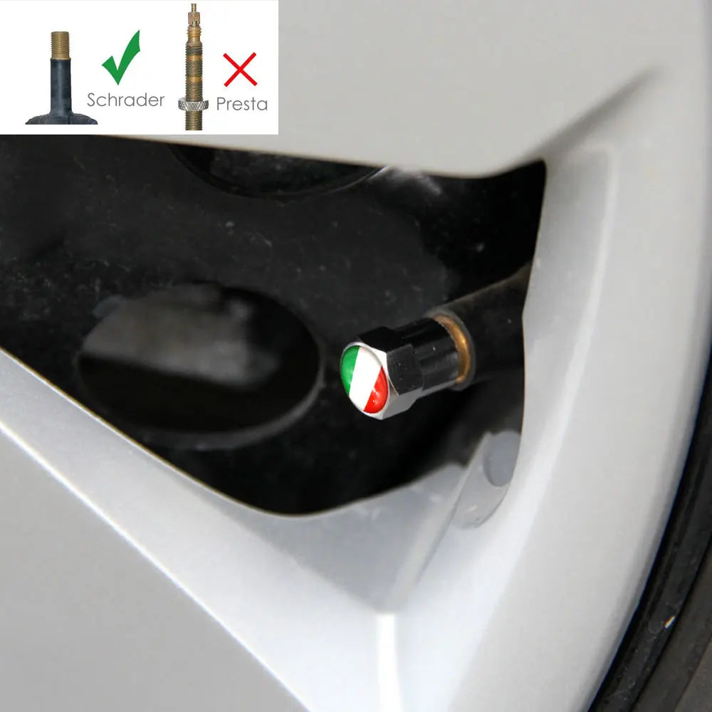 DSYCAR 4 Pieces Italy Flag Car Tire Valve Caps | Aluminium Alloy Airtight Stem Cove additional angle