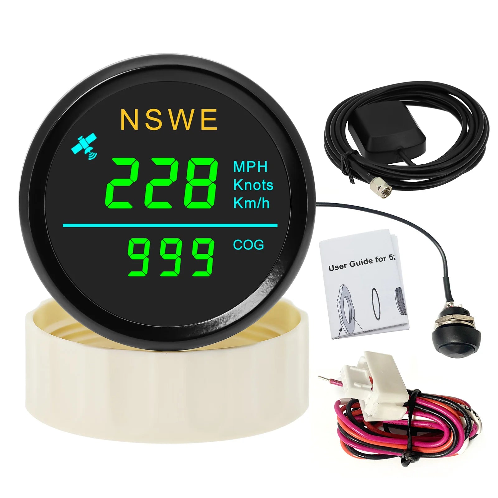 Universal 52mm LCD Digital GPS Speedometer with Antenna | MPH Knot Km/h COG Gauge f additional angle
