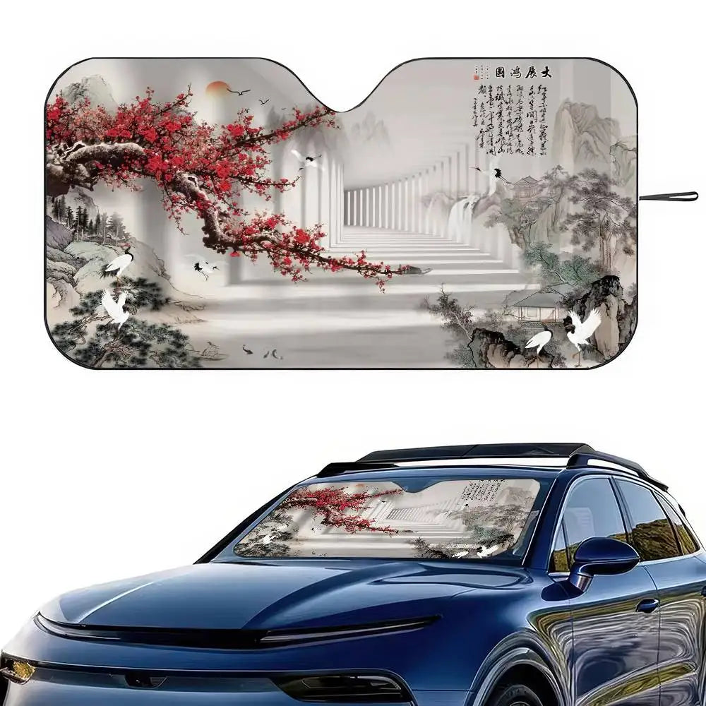 Chinese Plum Flower Sunshade Windscreen 3D Film Plaid Gift Novelty Car Front Window V alternate view