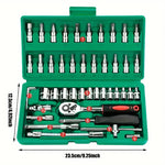 46/53Pcs Socket Wrench Set Auto Repair Mechanics Tools Household Garage Hand Drive Socket Tool Kit Practical Father's Day Gift Hot Christmas Present Professional Repair Tools