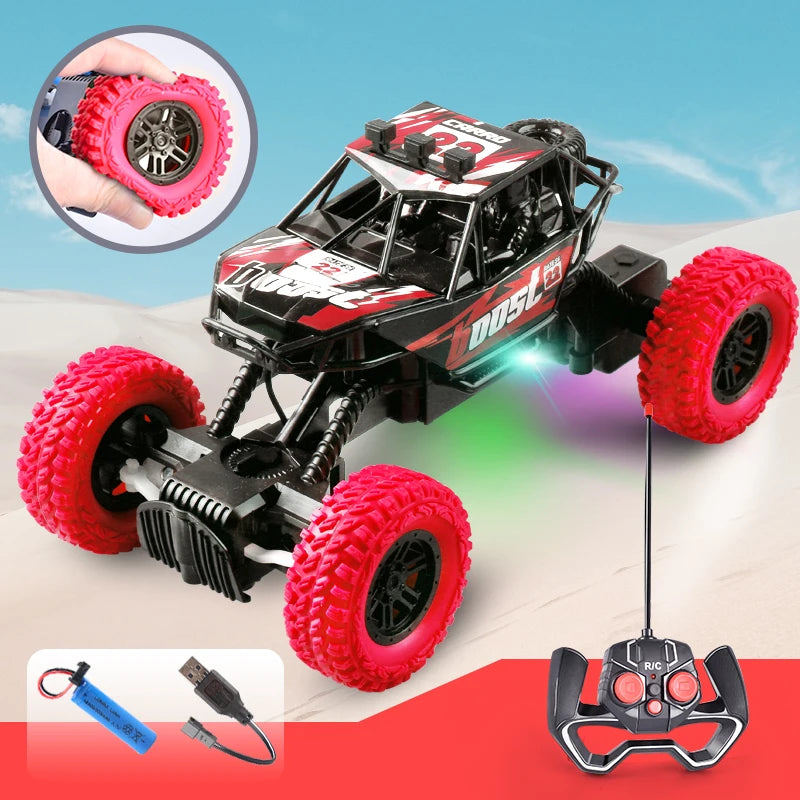 Remote Control Toy Car with Flashing Lights and Rubber Wheels close-up view
