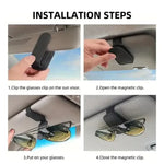 Car Sunglasses Holder Car Magnetic Leather Clip Card Ticket Holder Auto Sun Visor Glas close-up view
