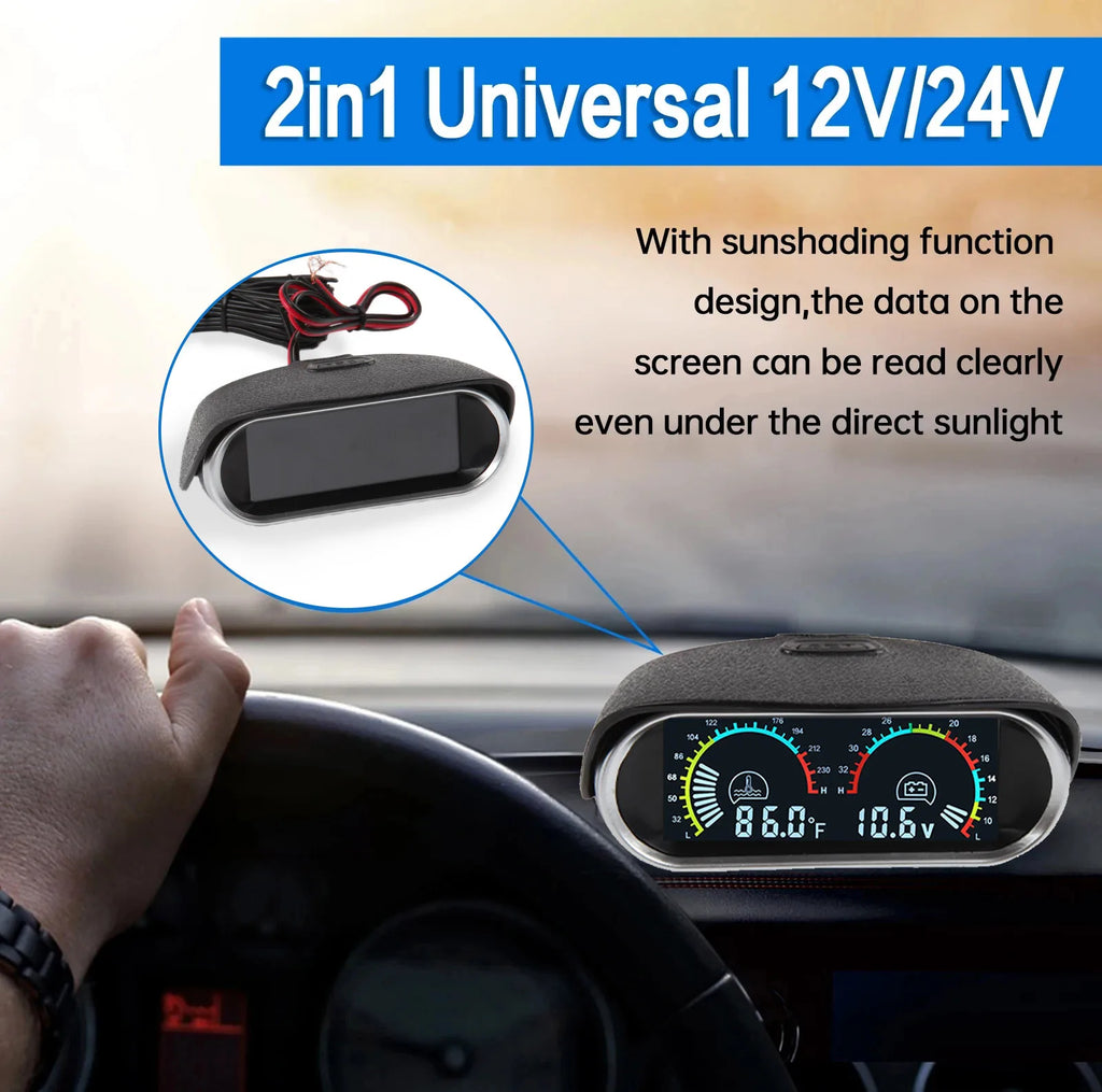 12V Car 2 in 1 LCD Gauge Voltmeter and Water Temperature Meter | 1/8 NPT Temp Sensor alternate view