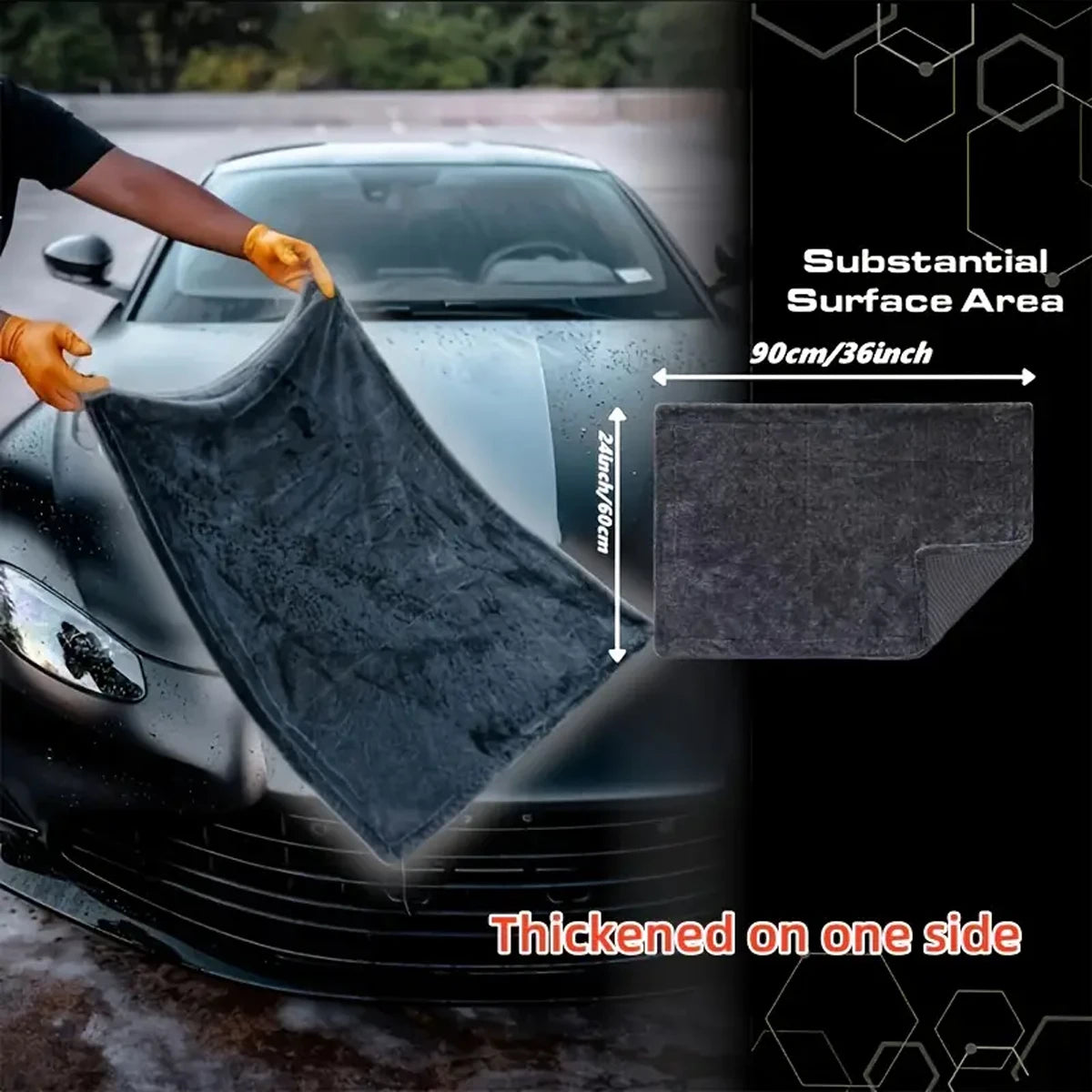 Dark Gray Microfiber Car Towel | Oversized Strong Absorbent Wash Cloth alternate view