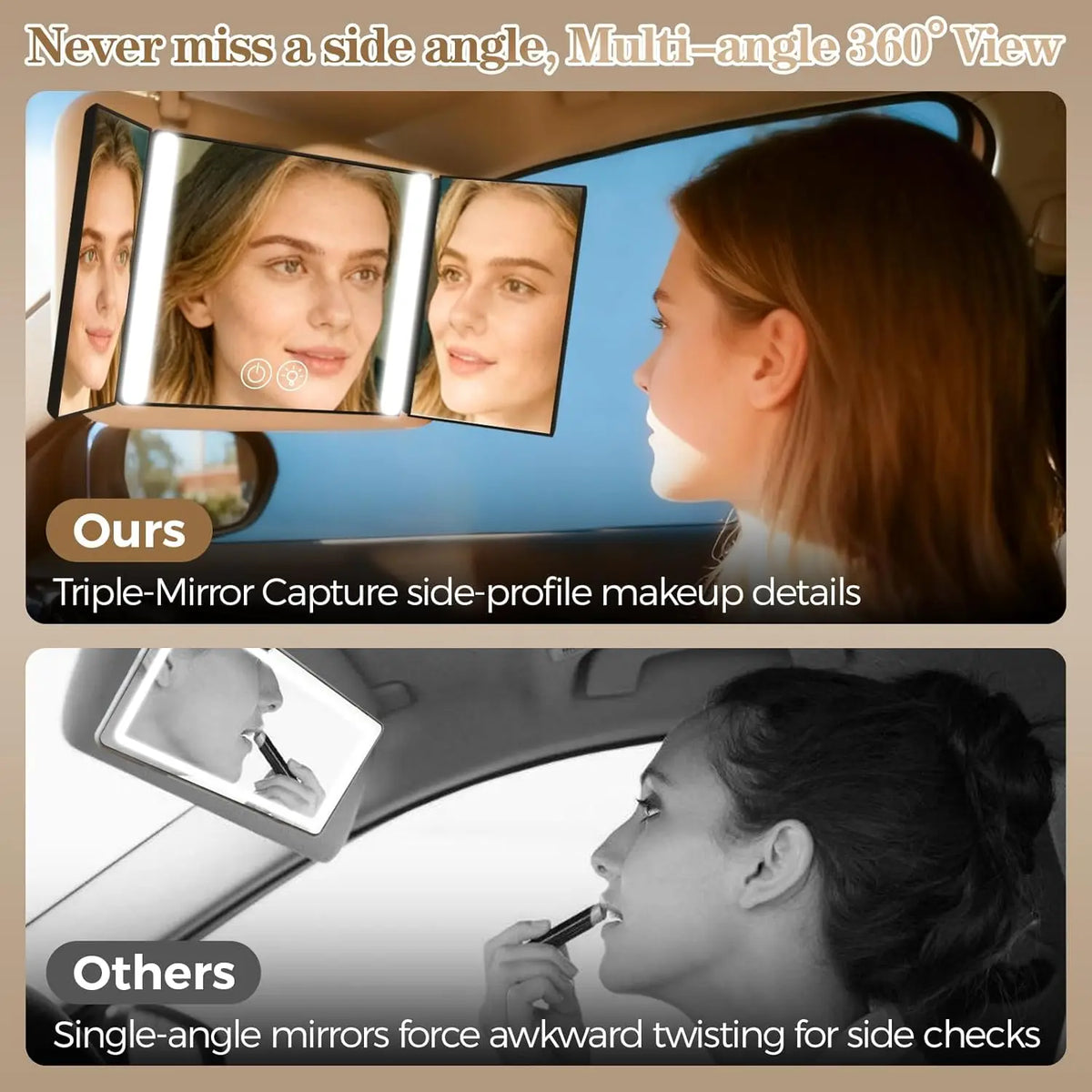 Car Makeup Mirror with 3 Way Lights, Sun Visor Vanity Mirrors For Truck, Car Accessories for Women, Espejo Para Carro Fits Gift