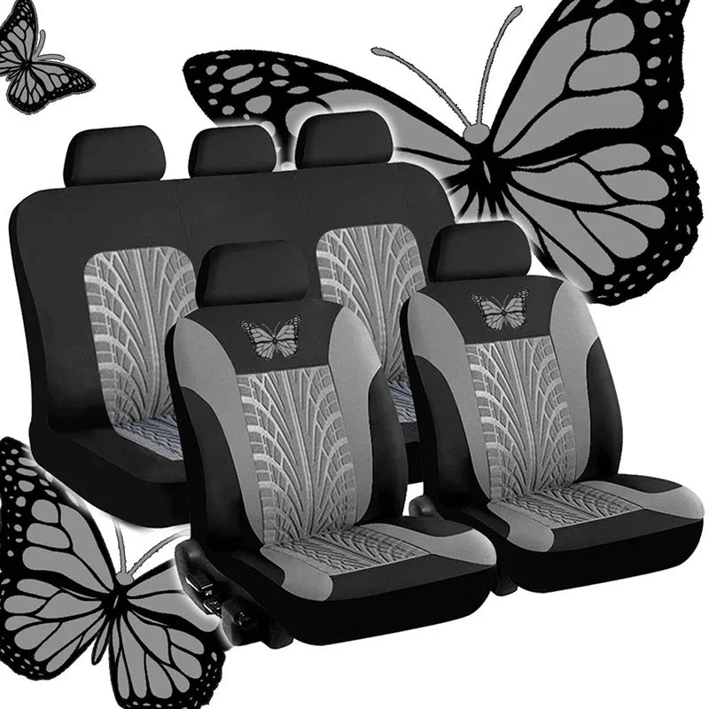 Car Seat Cover Full Set Universal Polyester Butterfly Pattern Embroidery detail view