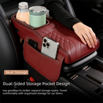 Universal Car Armrest Cushion with Tissue Box & Cup Holder, Multi-Functional Center Console Storage Organizer with Side Pocket