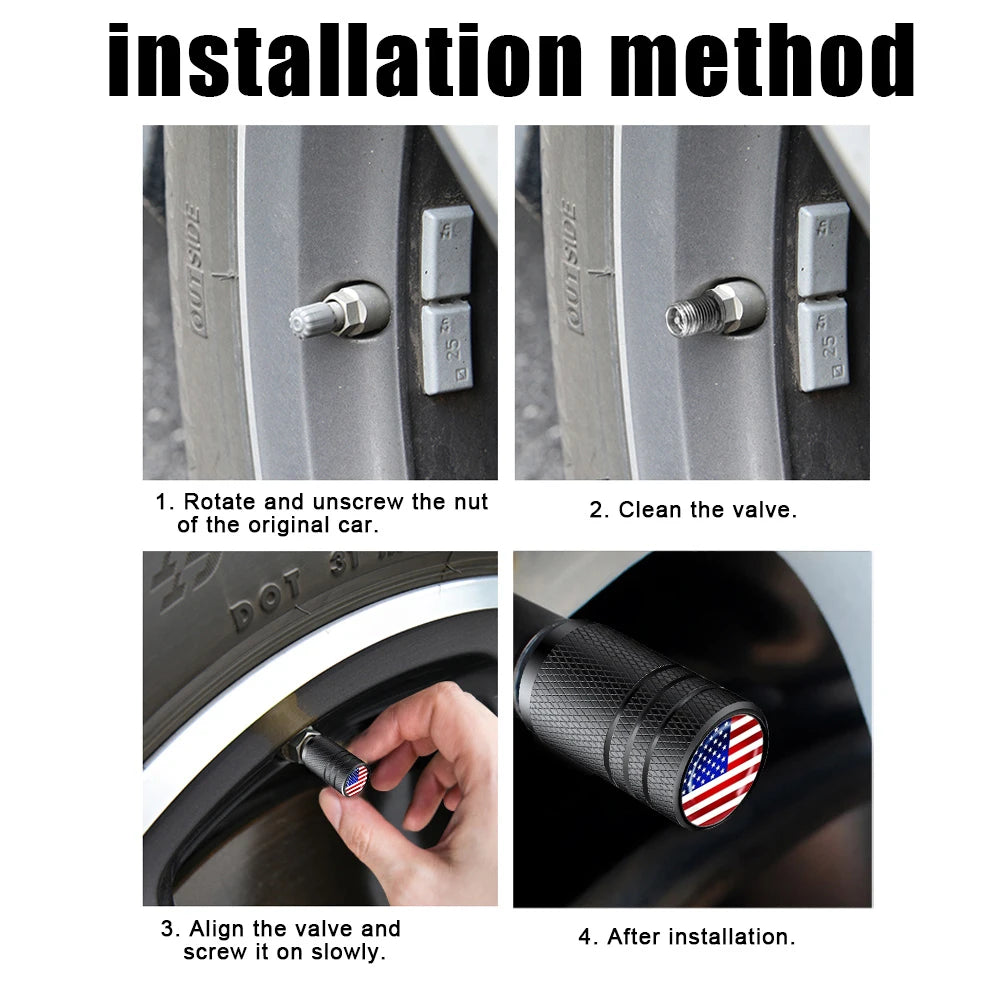 American Flag Tire Valve Caps | Aluminum Dustproof Stem Caps for Cars Trucks Motorc additional angle
