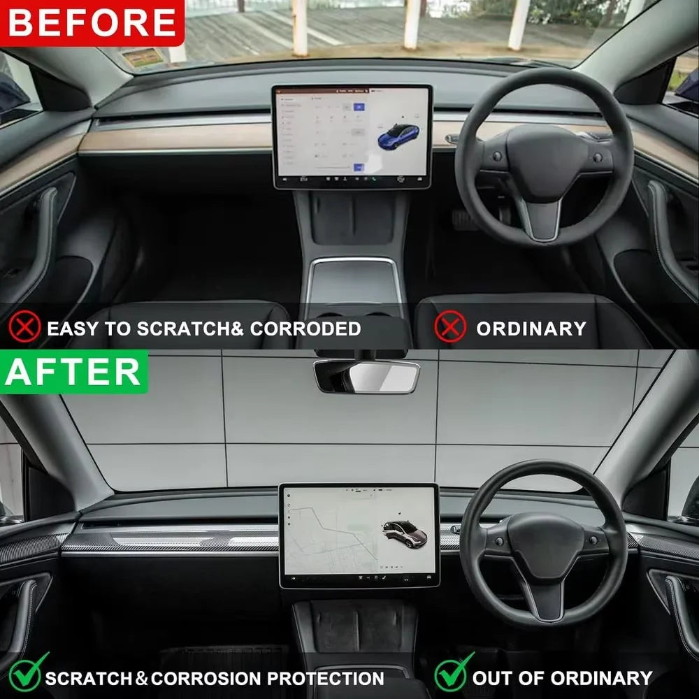 Car Dashboard Cover For Tesla Model 3 Y Door Dash Trim Panel Carbon Fibre ABS Interio alternate view